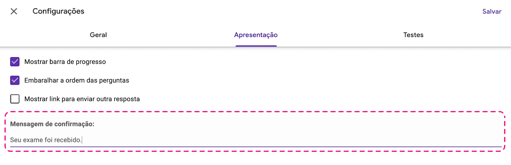 Como configurar um exame no google forms 12